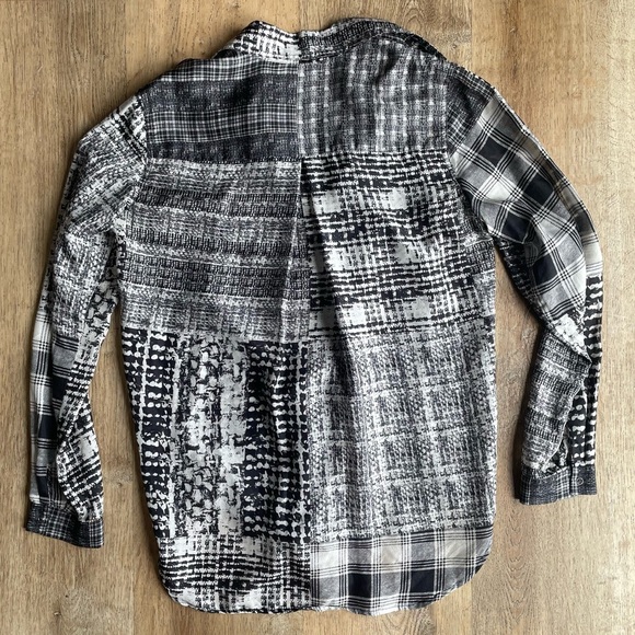 L’AGENCE Silk Button Down Shirt Black White Print Patchwork Blouse Top 100% Silk - Picture 6 of 6